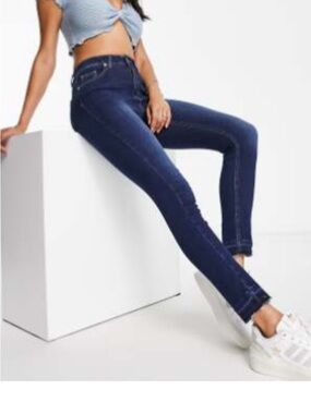 Washed Dark Indigo Ankle Skinny Jeans